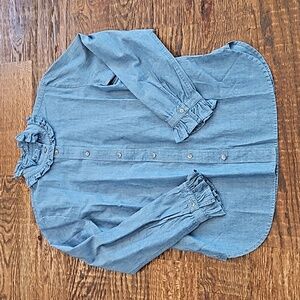NWOT J Crew Ruffle Mock Neck Denim Blouse Sz 4